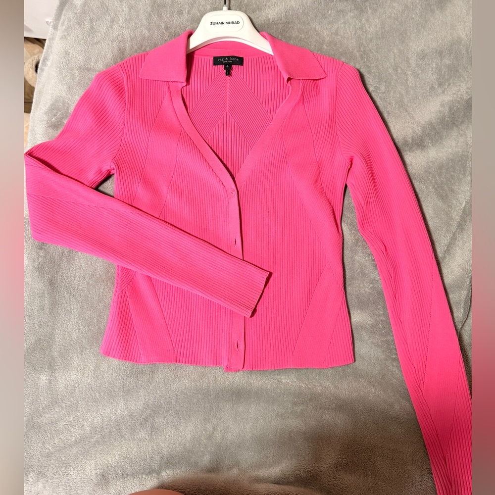 rag & bone Hot Pink Ribbed Knit Top
